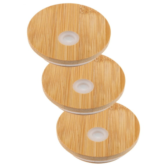 COSMOBETTY 3Pcs Bamboo Jar Lids for Glass Cups with Reusability and Round Shape