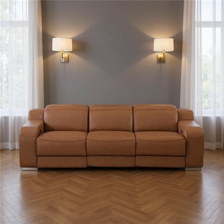 HomeRoots 632887 Chestnut Italian Leather Reclining USB Sofa - 30 x 103 x 41 in.