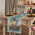 thumbnail image 2 of Vintage Sailboat 72 Inch Table Runner, Blue Ocean Seaports Anchors Farmhouse Wood Farmhouse Dresser Scarf Cotton & Linen Tablerunner for Dining/Kitchen Island/Holiday Party Décor 13" x 72", 2 of 9