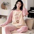 thumbnail image 3 of Conjunto de pijama de franela cálida para mujer, ropa de dormir de manga larga, terciopelo Coral grueso, dibujos animados, otoño e invierno, novedad, 3 of 5