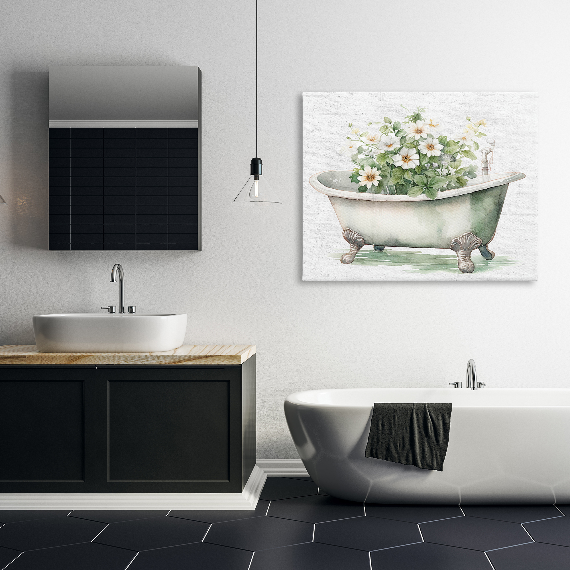 Boho Tub with Daisies Canvas Wall Art, design by Lettered and Lined
