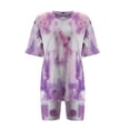 thumbnail image 3 of ibiyuan Women Sets 2 Piece Outfits Women's Fashion Gradient Tie Dye Print Loose Streetwear Tshirt and Tight Shorts Two Piece Casual Summer Outfit Set, 3 of 5