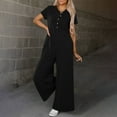 thumbnail image 5 of Feancey Casual Jumpsuits for Women Summer Short Sleeve Button Rompers 2025 Dressy Trendy Wide Leg Playsuits Solid Color Beach Jumpsuit with Pockets Black L, 5 of 9