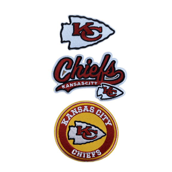 Kansas City Chiefs Embroidered Iron On Patches, Set of 3