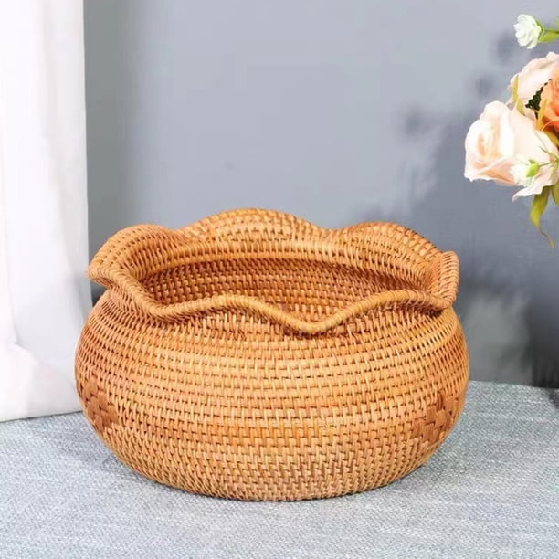 Cesta de almacenamiento tejida a mano Cesta de mimbre Caja de almacenamiento de suministros de cocina multipropósito, Estante de soporte para perfecl Cesta de frutero