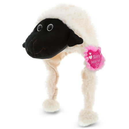 DolliBu Happy Mother's Day Super Soft Black Nose Sheep Plush Hat - Cute Stuffed Animal with Pink Heart Message for Best Mommy, Grandma, Wife, Daughter - Cute Farm Life Plush Toy Gift - 16.5 Inches