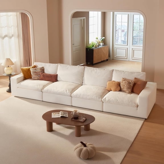 Vorthio 161.2" Cloud Couch,Oversized Modular Sectional Sofa,35'Deep Seat Comfy Sofa, Boneless Couches for Living Room,White(4 Seater)