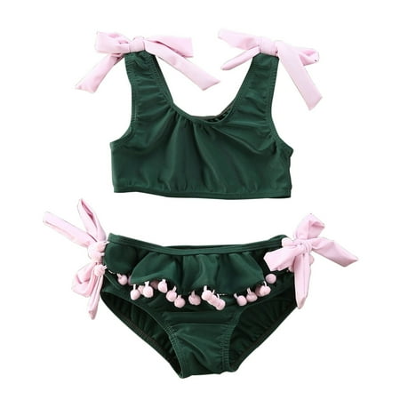 Bagilaanoe Toddler Baby Girls One-Piece Swimsuit Tassel Sleeveless Bikini Ruffle Swimwear 1T 2T 3T 4T 5T 6T Kids Bathing Suit Beachwear