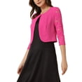 thumbnail image 4 of INSPIRE CHIC Valentine's Day Women's Floral Lace Shrug Top 3/4 Sleeve Open Front Work Office Cardigan Formal Bolero L Hot Pink, 4 of 6
