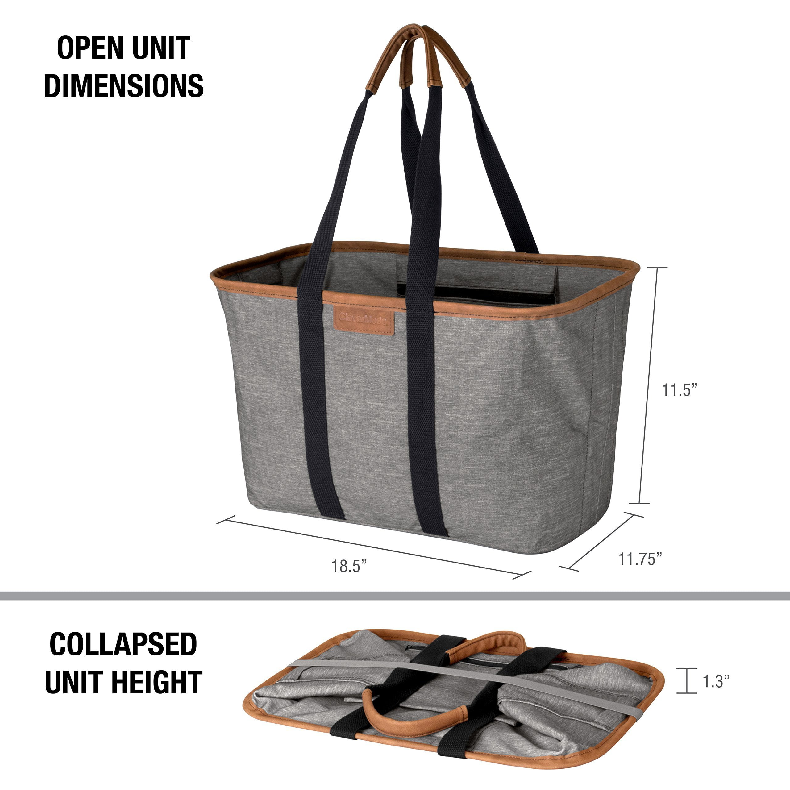 Clevermade Canvas Tote Bag - Reusable Collapsible Basket, Durable Heavy Duty Luxe Grocery Shopping Bag, Rose Herringbone