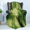 thumbnail image 4 of Forest Soft Flannel Fleece Blanket, Nature Woodland Scene of a Giant Tree Spring Branches and Sunbeams Photo, Cozy Plush for Indoor and Outdoor Use, 70" x 90", Green and Dark Green, by Ambesonne, 4 of 5