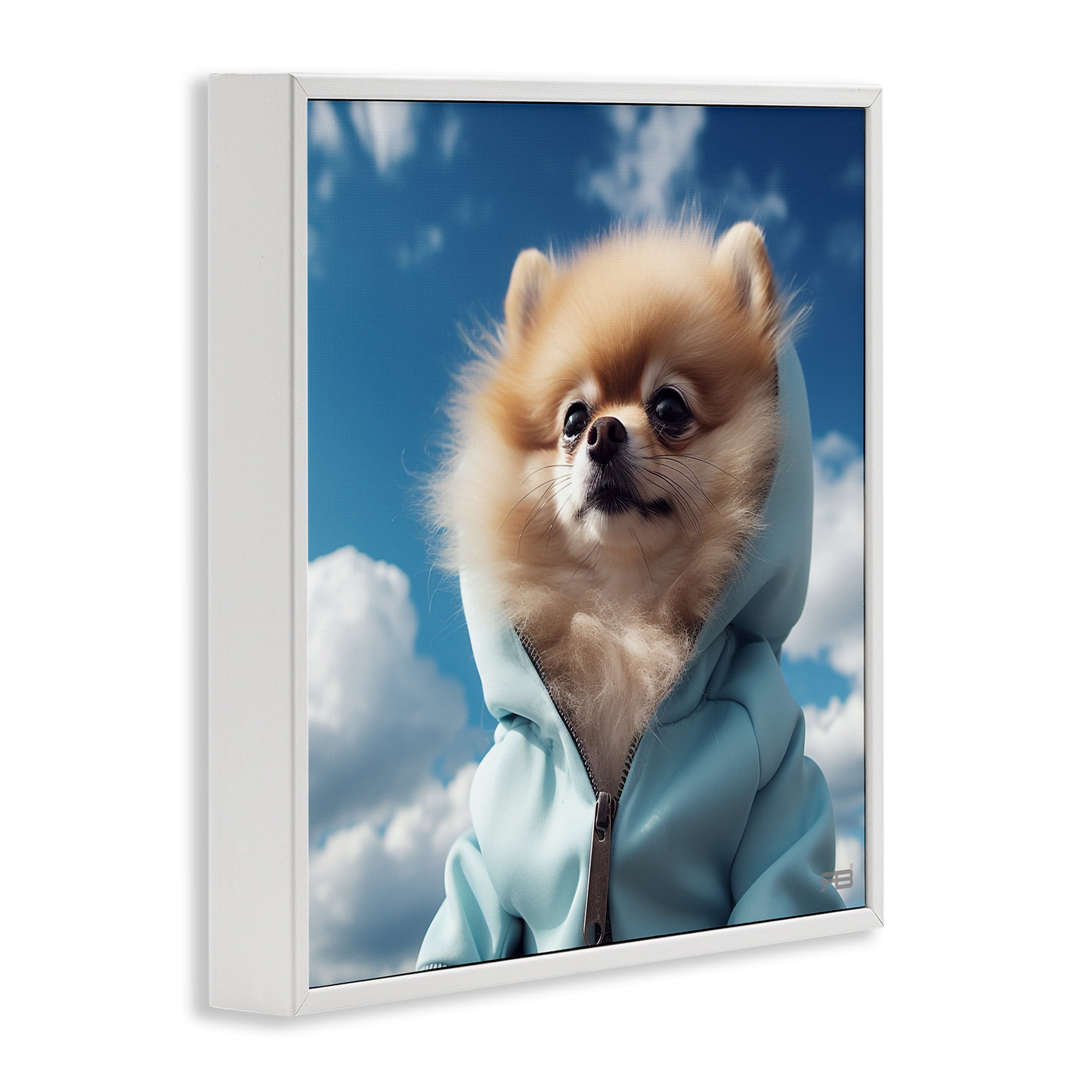 Stupell Industries Pomeranian Dog & Clouds Animals & Insects Painting White Framed Art Print Wall Art, 17 x 17