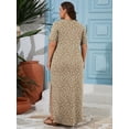 thumbnail image 7 of SHOWMALL Women's Plus Size Maxi Dress with Pockets, Valentine's Day Galentine's Self-Care Gift for Her, Cream Khaki Leopard 5X Side Slit Short Sleeve Long Dress, 7 of 7