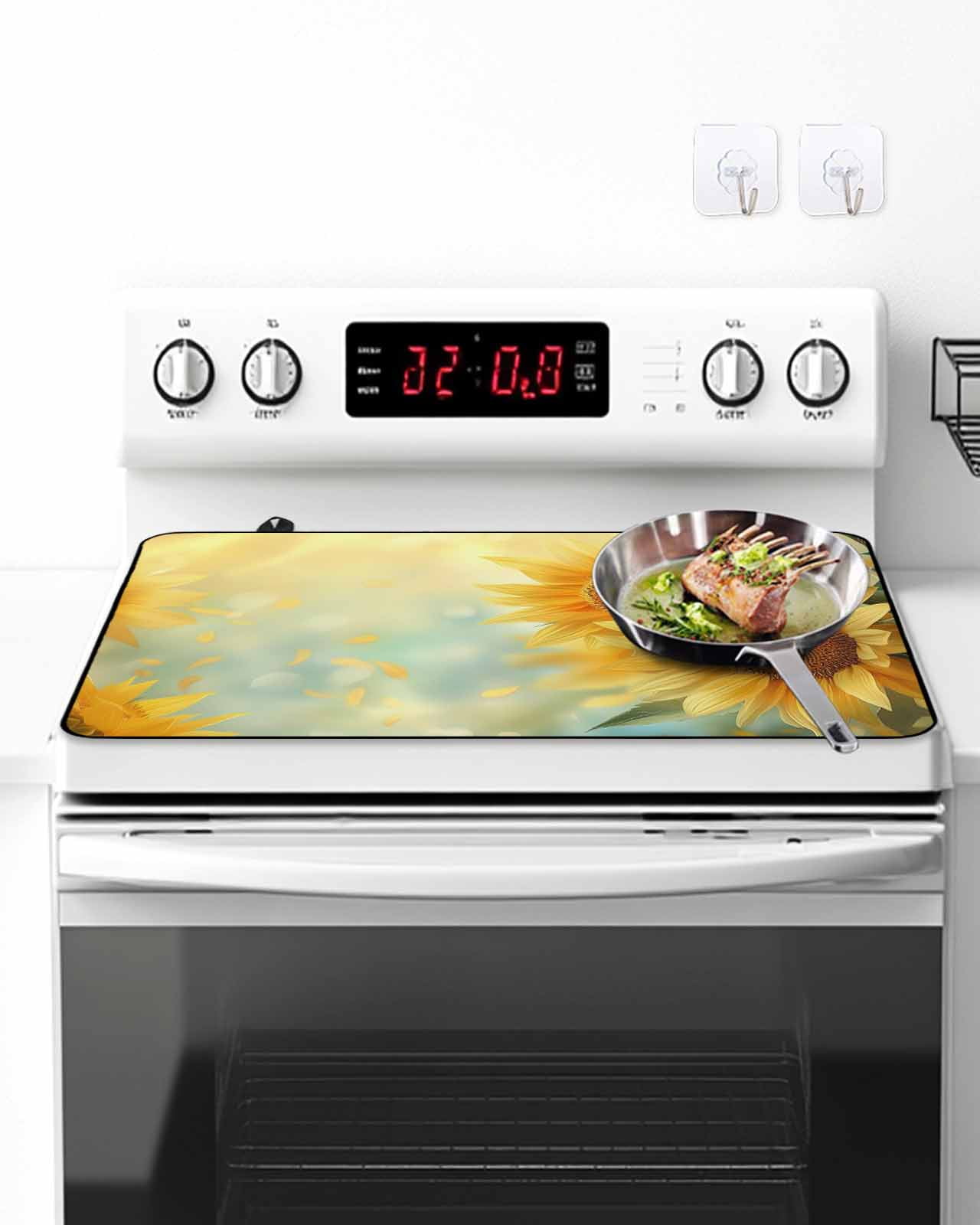 Stove Top Covers for Electric Stove, Sunflower Glass Stovetop Cover Protector, Yellow Spring Floral Botanical Induction Cooktop Protector Oven Mat for Kitchen Countertop 24"x21"