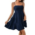 thumbnail image 2 of JULMCOMO Dresses for Women 2025 Beach Vacation Adjustable Sun Dress Ruffle Hem Swing Sleeveless Square Neck Short Dress Navy S, 2 of 7