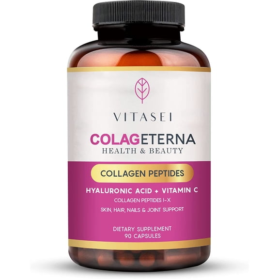 VITASEI Colageterna Collagen Peptides Capsules, Keto Pills Brain Booster Supplement W/Hyaluronic Acid, Vitamin C, Hydrolyzed Collagen Proteins for Healthy Skin, Gut Health & Joints, 90 Capsule