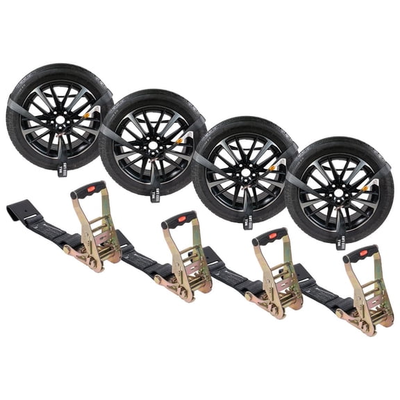 4 Pack 2"x120" Car Tie Down Straps for Trailer with Flat Hook - 3333 LB WLL Black Lasso Style Tire Straps for Car Trailer with Ratchets - Vehicle Tie Down Wheel Straps for Hauling Cars