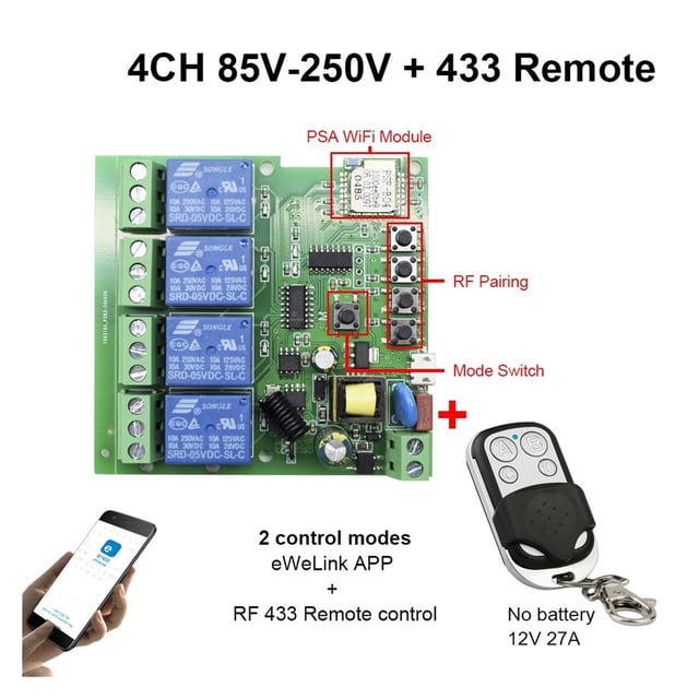 Garage Door Wifi Switch 1CH 4CH Wireless Relay Module Smart Home Automation Module APP Remote Control Voice Control ,Easy to Use