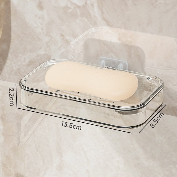 Caja de jabón de doble capa para baño - Portajabones montado en la pared con drenaje, diseño sin perforación para ambientes húmedos