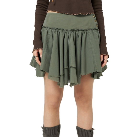 Liacowi Women Irregular Pleated Skirt Solid Color Elastic Summer A-line Skirt for Beaches Club Streetwear