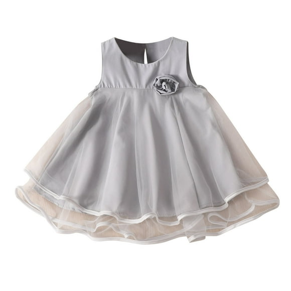 Big Kid Girl Dress Floral Toddler Dress Flower Kids Sleeveless Summer Vacation Beach Toddler 15Y Ruffles Infant Dress Tulle Girls Clothes(Grey,4-5 Years)
