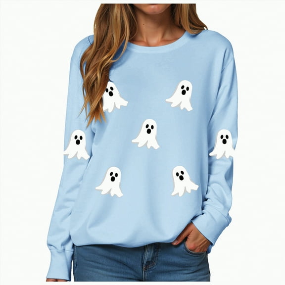 Godom Halloween Sweatshirts for Women Pumpkin Graphic Crew Neck Long Sleeve Casual Loose Pullover Top Y2K Clothes