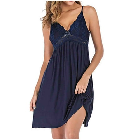 Big Sales juhao Women Chemise Night Gown Lace Modal Sleepwear Soft Comfy V-Neck Spaghetti Strap Sleeveless Women Lingerie Nightgowns