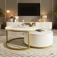 thumbnail image 7 of Modern Nesting Round Coffee Table Set of 2, Stackable Accent Cocktail Table Fluted with Drawer, Gold Metal Base, Wood End Table Side Tables for Living Room, 7 of 7