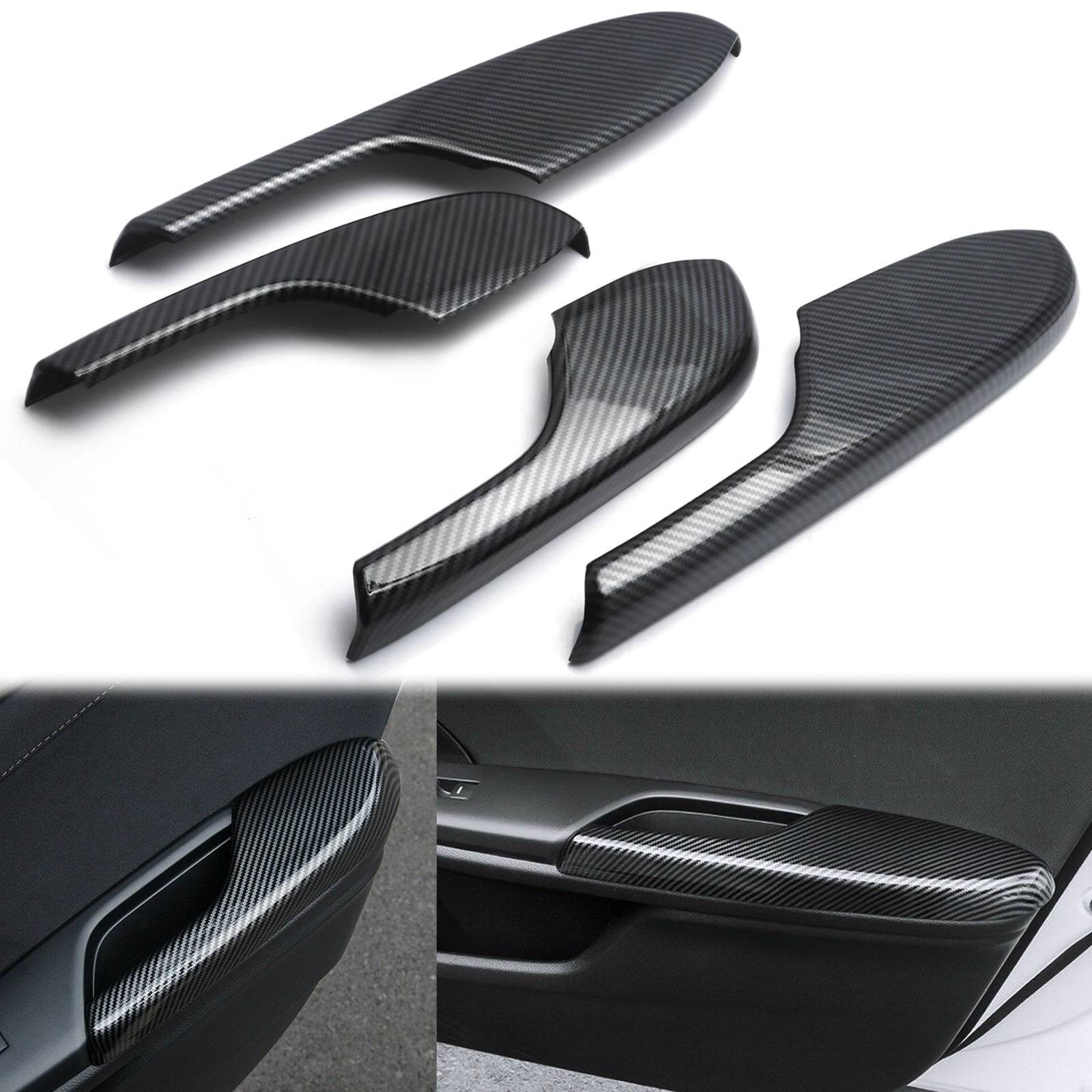 Xotic Tech Carbon Fiber Style Inner Door Armrest Panel Cover Trim Protector Compatible with Honda Civic 2016 2017 2018 2019 2020 2021 10th Gen Interior Accessories ABS Material 