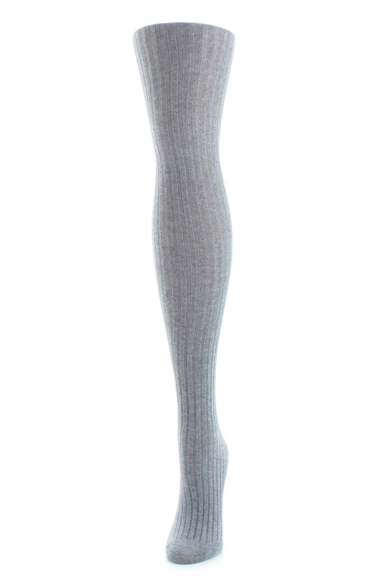 MeMoi MeMoi Ribbed Cotton Girls Sweater Tights 10 / LIGHT GRAY