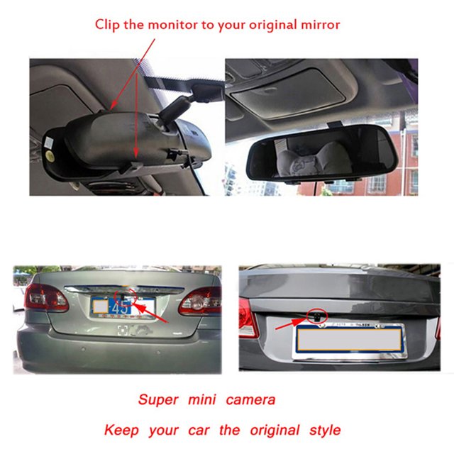 Sistema de visión trasera automático con monitor de espejo de coche de 4,3 pulgadas con cámara de respaldo a prueba de agua Tmvgtek Accesorios para autos y motos