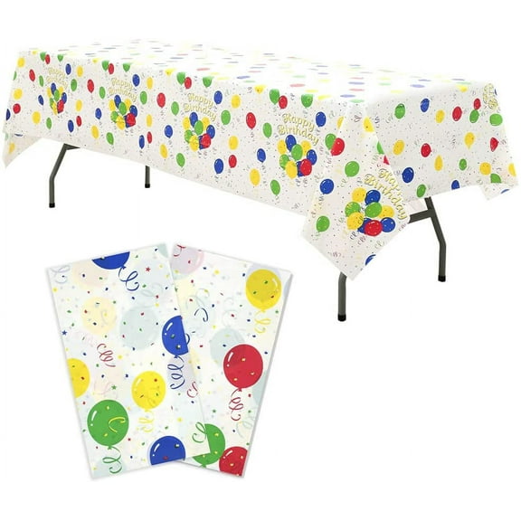 Happy Birthday Plastic Tablecloths 2 Pack Rainbow Disposable Table Covers White Shower Party Tablecovers 54 x 108 Inch Table Cloths for Picnic Birthday Wedding Parties 8 ft Rectangle Table Use