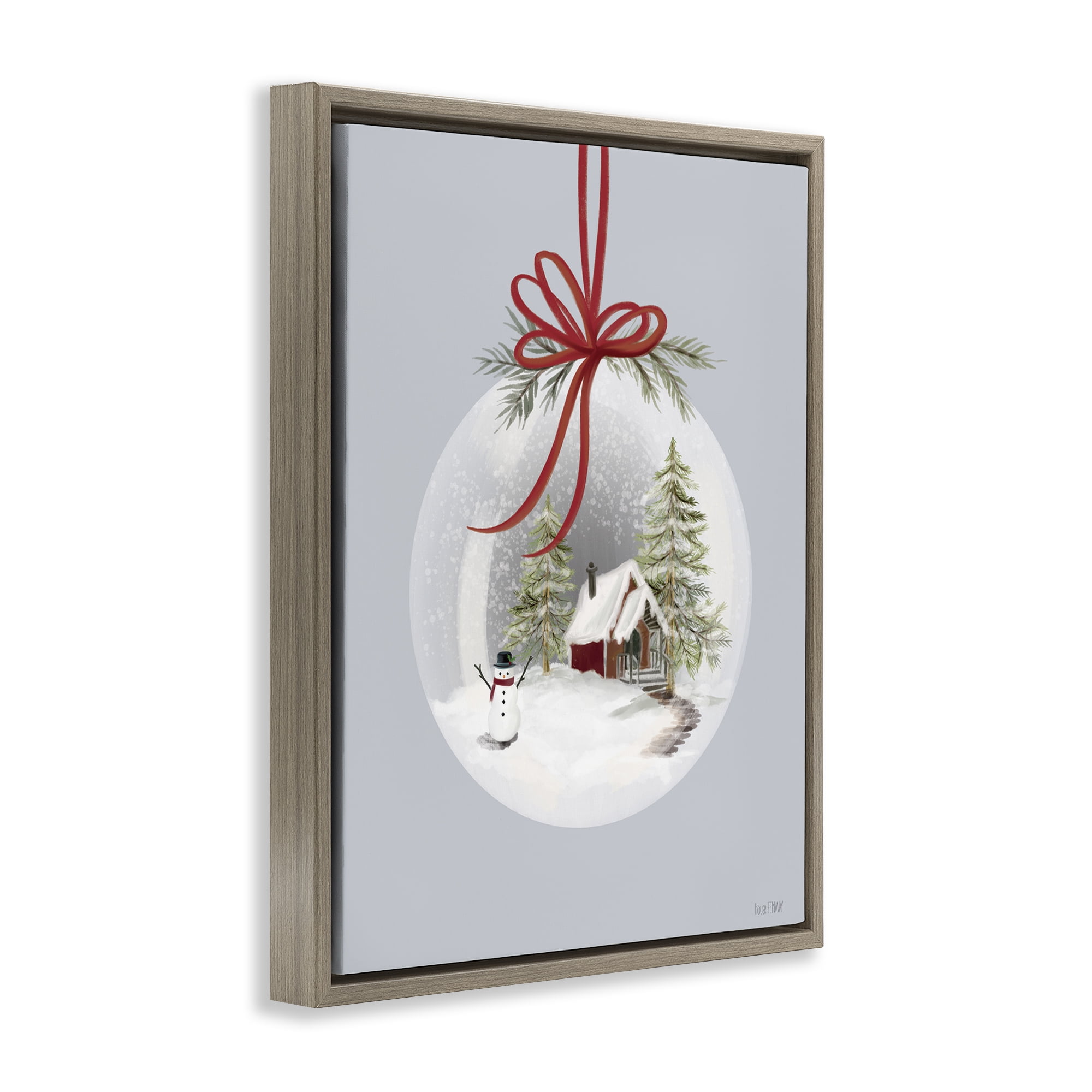 Stupell Industries Cottage Scene Snowglobe Holiday Painting Brown Floater Framed Art Print Wall Art, 25 x 31