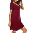 thumbnail image 6 of EFINNY Women's Nightdress Nightgown V Neck Sleep Shirt Contrast Color Loungewear Short Sleeve, 6 of 8