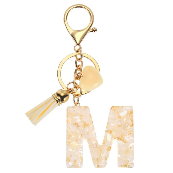 Uxcell Alphabet Initial Letter Keychain Resin Cute Keychains with Tassel Heart Letter M Pendant Charm