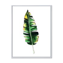 Designart 'Single Banana Leaf On White' Bohemian & Eclectic Framed Canvas Wall Art Print