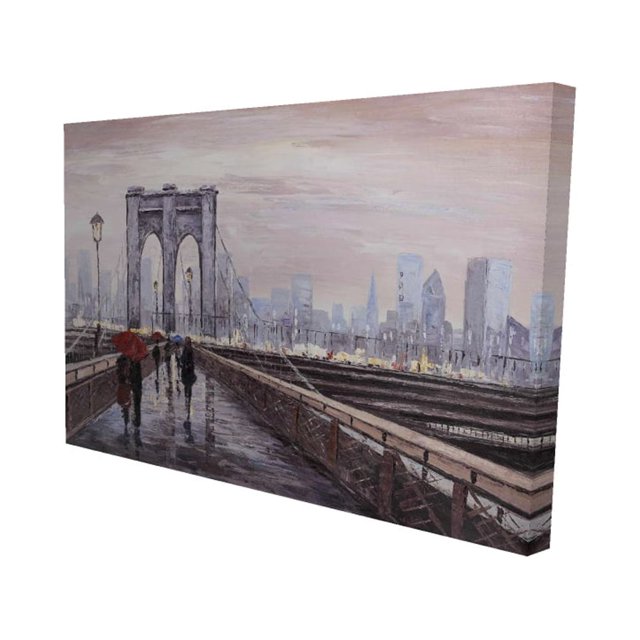 Pont de Brooklyn avec Passantsby - Toile 24"x36 Pouces - Impression à la Demande