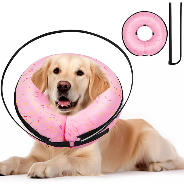 Collar inflable en forma de cono para perro alternativo para el día de la mujer, rosquilla rosa L