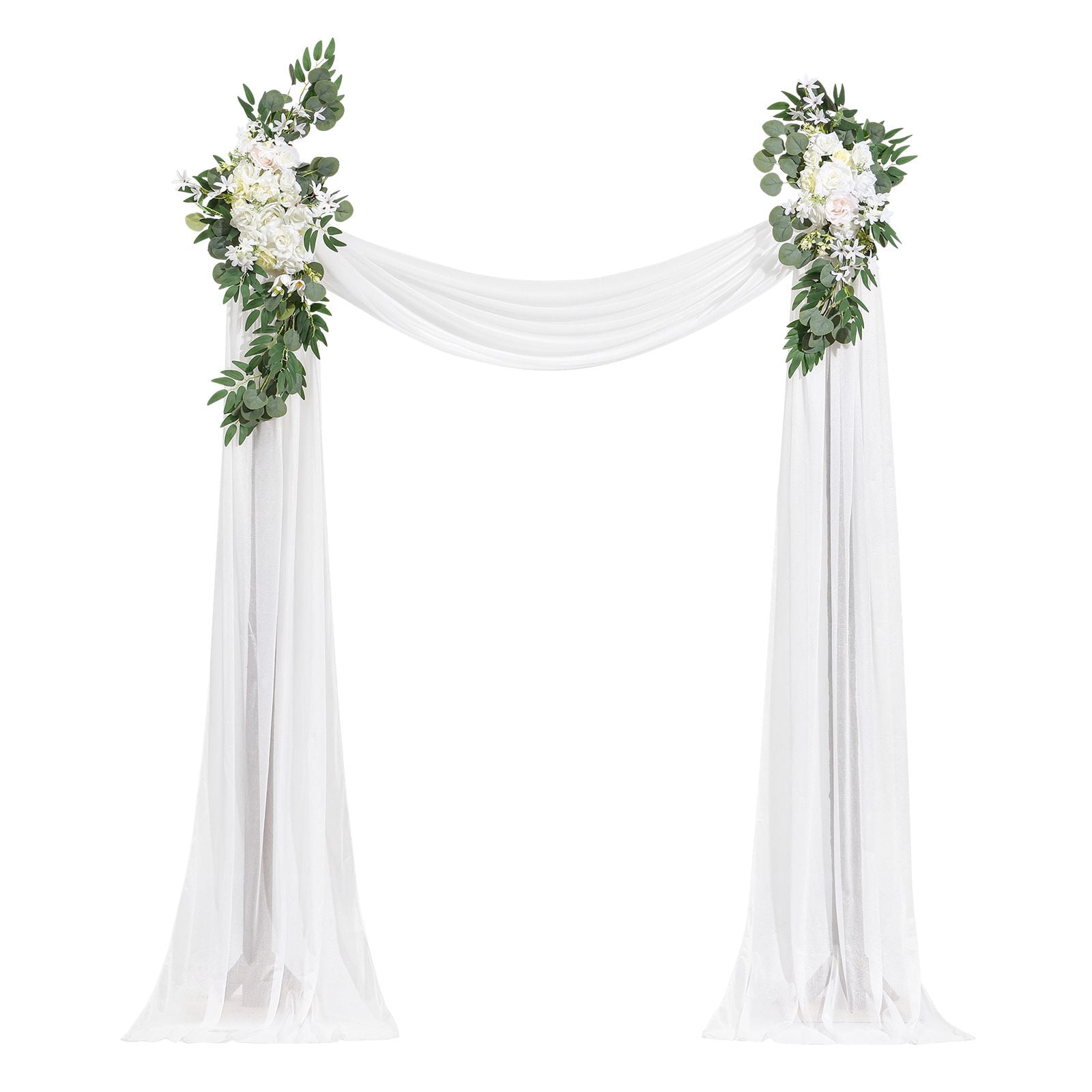 3-Pack Artificial Wedding Arch Flowers Kit with 21Ft Draping Fabric, White Wedding Ceremony Backdrop & Reception Decor