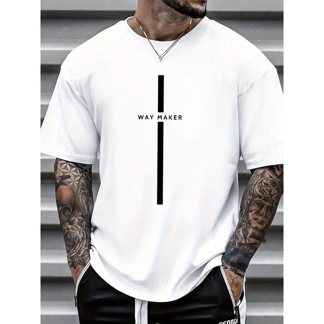 Way Maker Print Short Sleeve T-Shirts - Ultra-Comfy, Casual, Stretchy Crew Neck Tops with Vibrant Print - Designed Exclusively for Men, Perfect for Outdoor Activities and Everyday Wear
