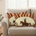 thumbnail image 2 of Brown Vintage Western Outdoor Waterproof Pillow Covers, Horse Cactus Retro Art Decorative Rectangle Throw Pillowcase Sofa Cushion Sham for Patio/Couch/Chair, 20"x12" 2 Pack, 2 of 8