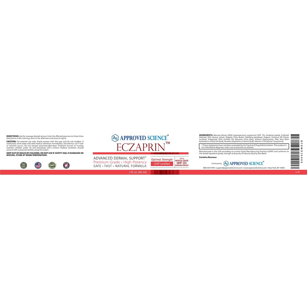Approved Science Eczaprin Balm - 30% Manuka Honey (UMF 10+), 5% Colloidal Oatmeal - Gentle Formula for Dry, Itchy Skin - for All Skin Types - Paraben-Free, Non-GMO, Soy-Free, Wheat-Free - 2 fl. Oz.