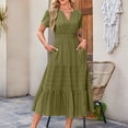 thumbnail image 5 of felwors Womens Summer 2025 Casual Midi Maxi Dresses Lightweight Short Sleeve V Neck Elastic Waist Boho Beach Dress Pockets AG, XXL, 5 of 9