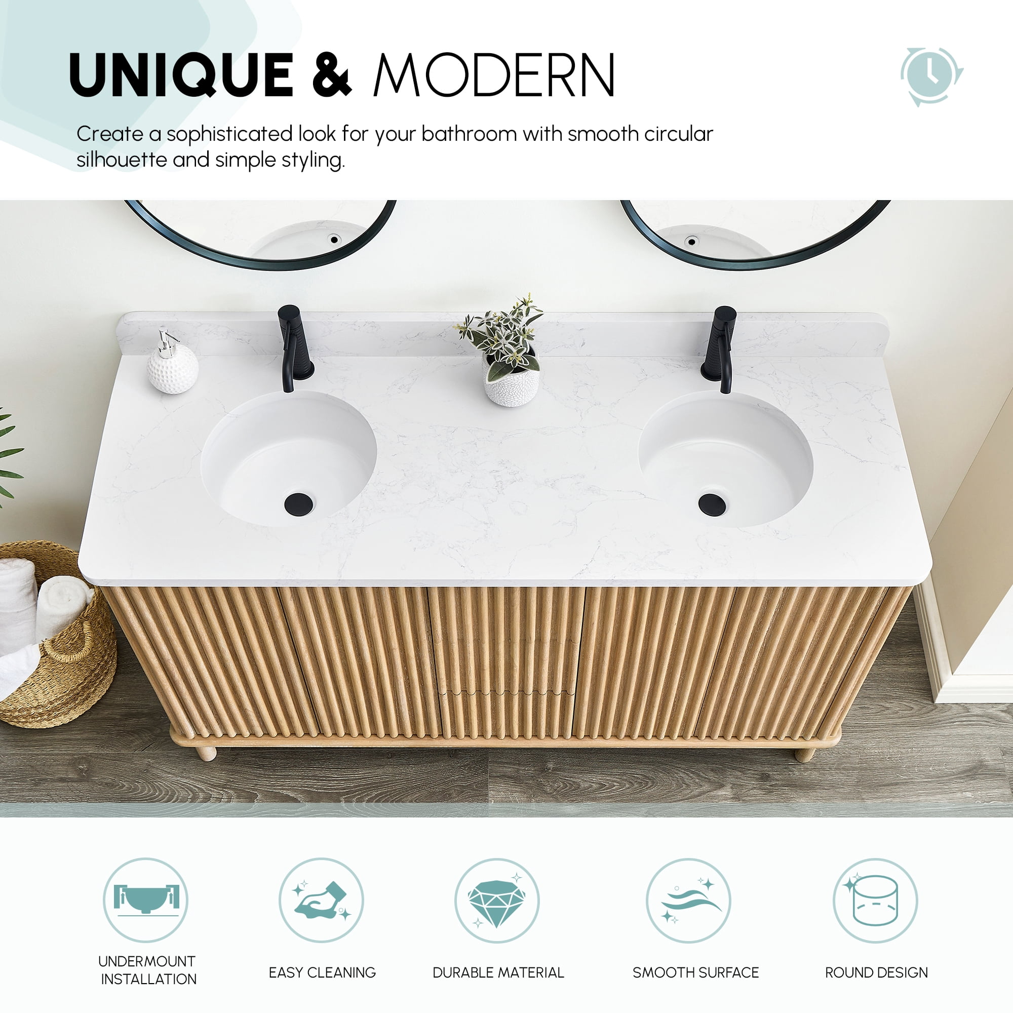 Marseille Circular Undermount Ceramic Bathroom Sink with Overflow in White