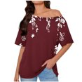 thumbnail image 1 of Tops de Manga Corta para las Mujeres Cuello Inclinado de Ajuste Suelto Casual Blusa Deportiva para el Hogar, Top de Poliéster Relajado para Primavera Verano Diario Y Entretenimiento, 1 of 6