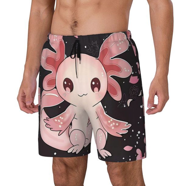 Balery Cute Axolotl Sakura Blossoms Bañador para hombre, shorts de playa de secado rápido con entrepierna y forro de compresión-Large
