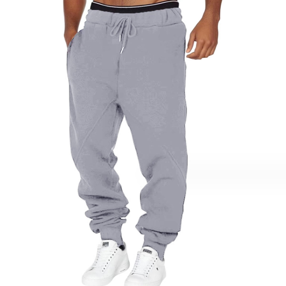 Men Casual Sports Pants Fit Outdoor Jogging Drawstring Track Pants Grey Walmart