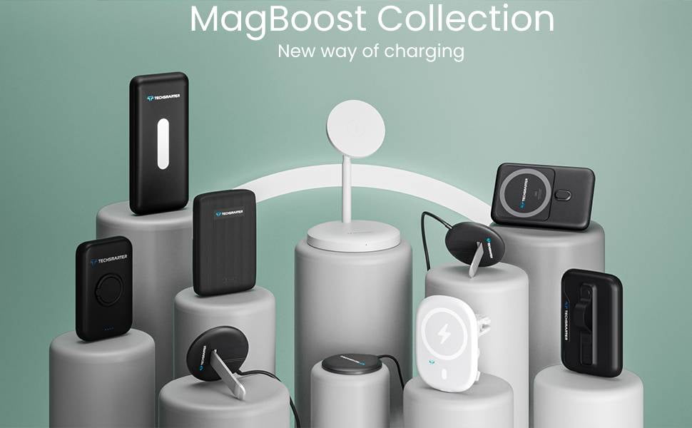 Techsmarter 10000mAh Magnetic Wireless Power Bank with Kickstand, Portable Charger for iPhone 12, 13, 14, 15 only