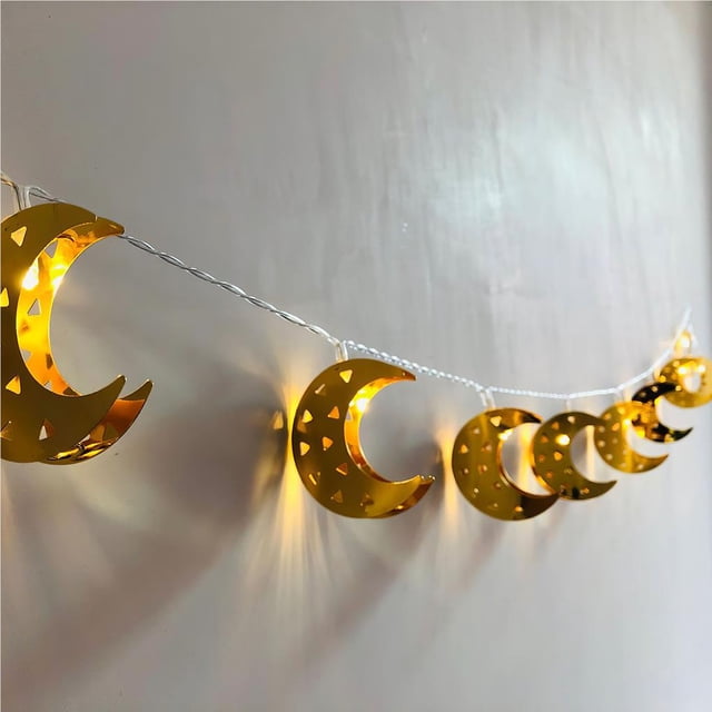LED Iron Moon String Lights Muslim 10 LED Golden Decorative Hollow Out Window Curtain String Lamp for Home Garden Party Festival Decoration