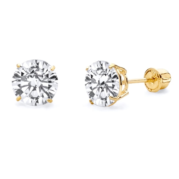 14k REAL Yellow Gold 6mm Round Solitaire Basket Set Stud Earrings with Screw Backs